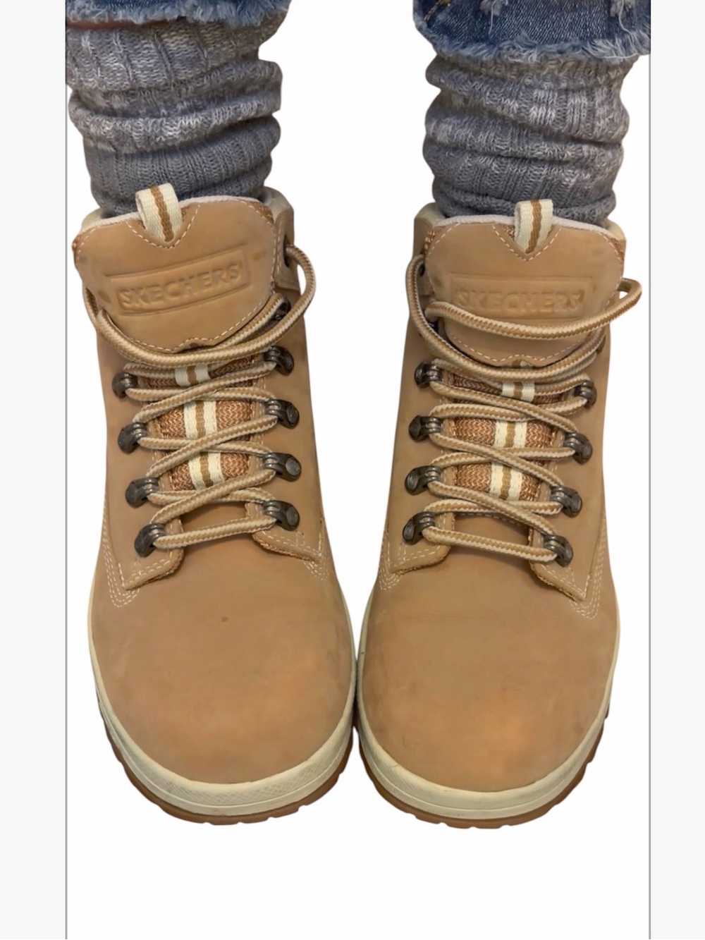 Vintage 90s Skechers Chunky.
Hiker Boots Y2K Wheat Tan Leather 45294 Womens